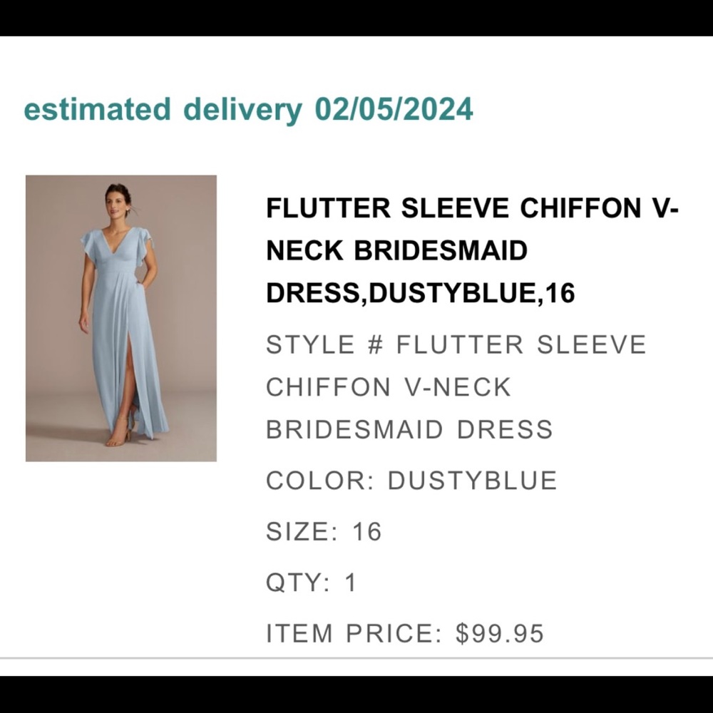 Davids Bridal Dusty Blue SZ16 Bridesmaid dress